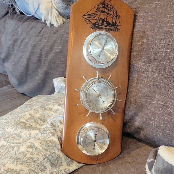 Nautical Wooden Wall Decor with Silver Accents, WEATHER STATION - Picture 1 of 4